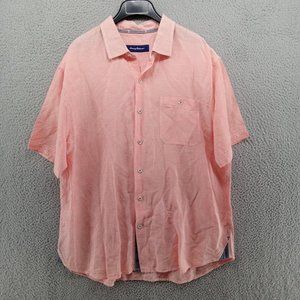 Tommy Bahama Shirt Mens XL Orange White Micro‎ Gingham Check Linen Tencel
